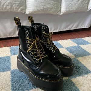 Dr. Martens Black Combat Moto Boots with Platform Sole